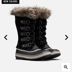 Sorel Joan of Arctic Black Suede Leather Faux Fur Collar Tall Winter Boots 5